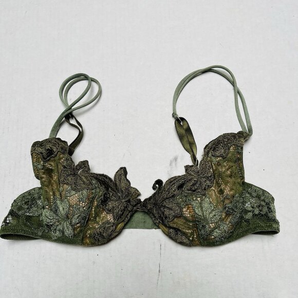 La Perla Floral Underwire Bra Green 34 Made in Italy - Picture 1 of 6
